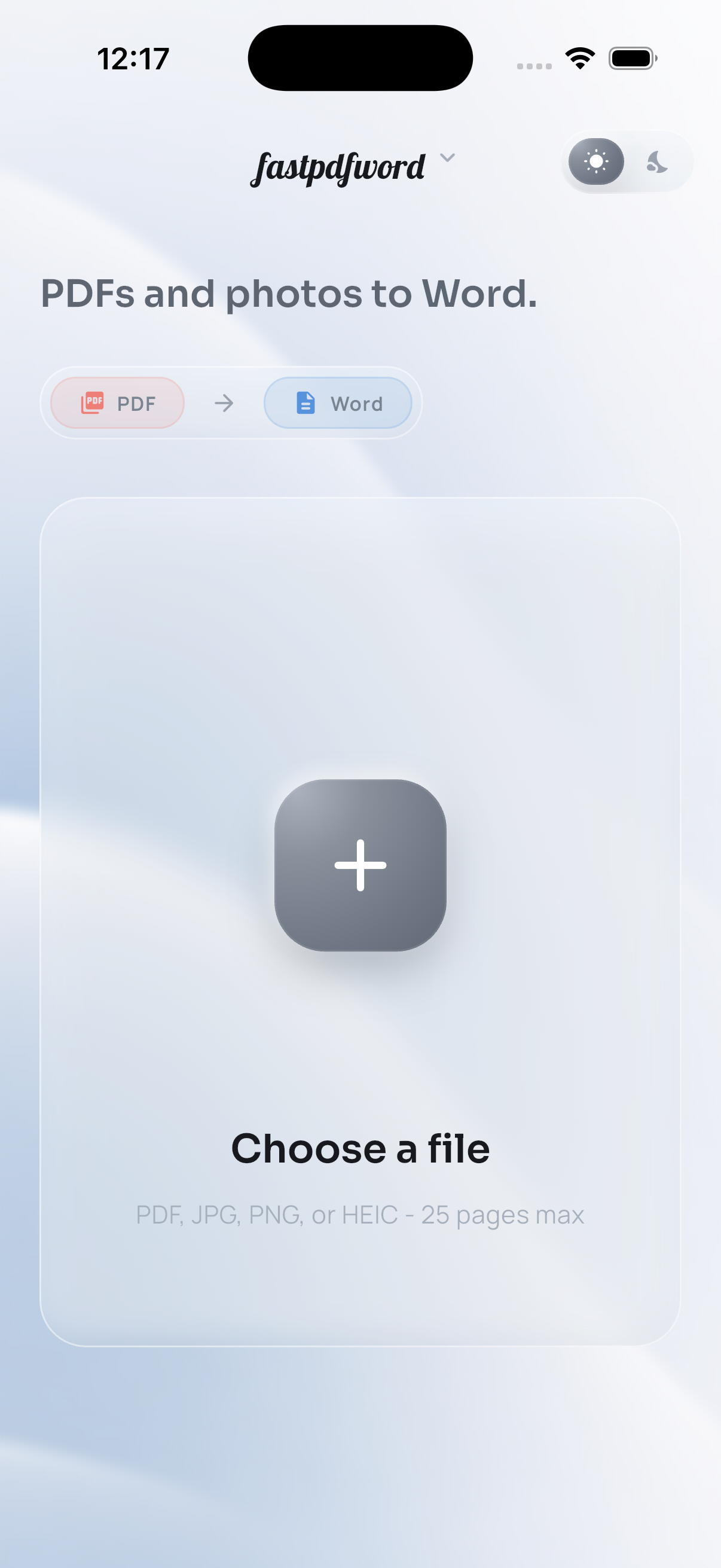 Fast PDF Word iPhone upload screen